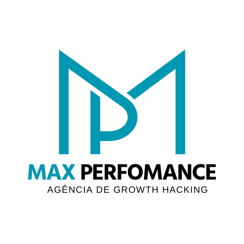 Logo Marca da Agencia Max Performance MP fundo branco letras azul