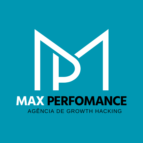 Logo Marca da Agencia Max Performance MP fundo azul letras Branca